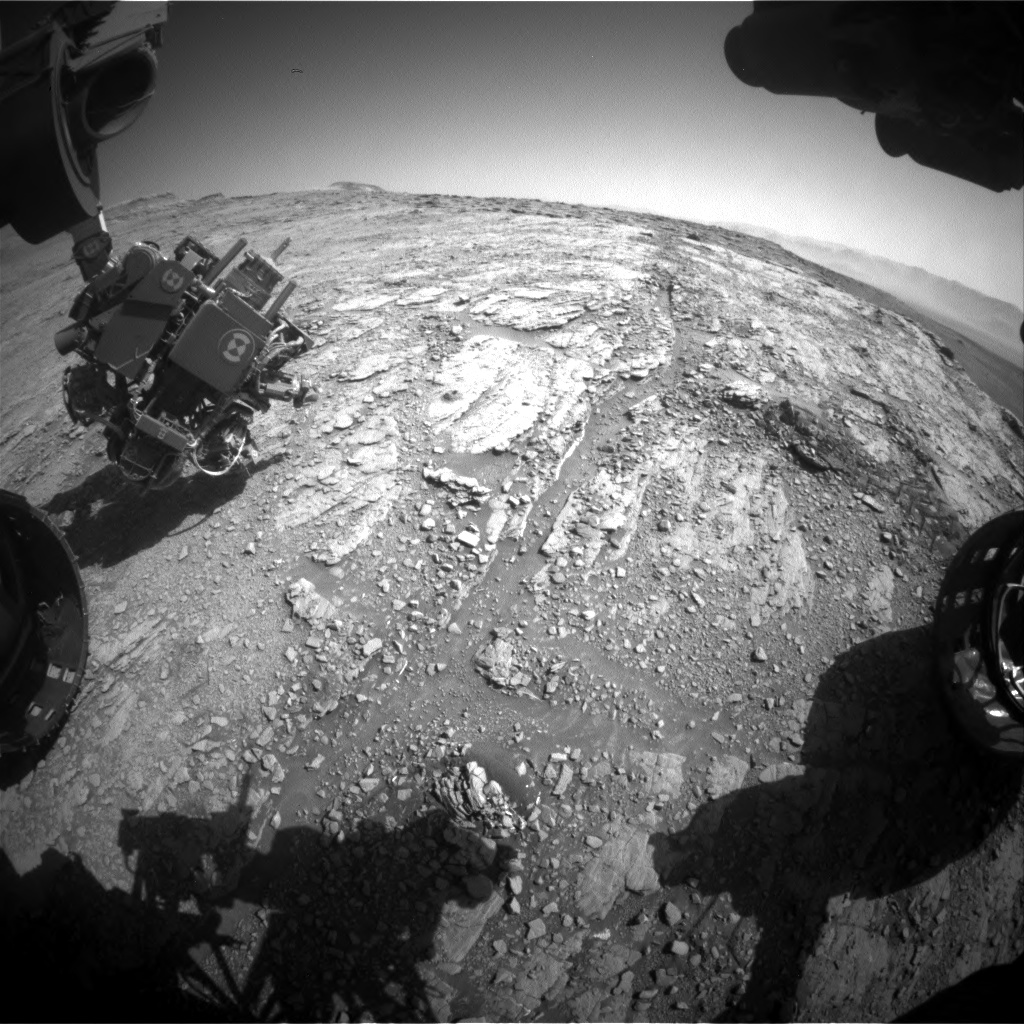 Nasa's Mars rover Curiosity acquired this image using its Front Hazard Avoidance Camera (Front Hazcam) on Sol 2523, at drive 3002, site number 76