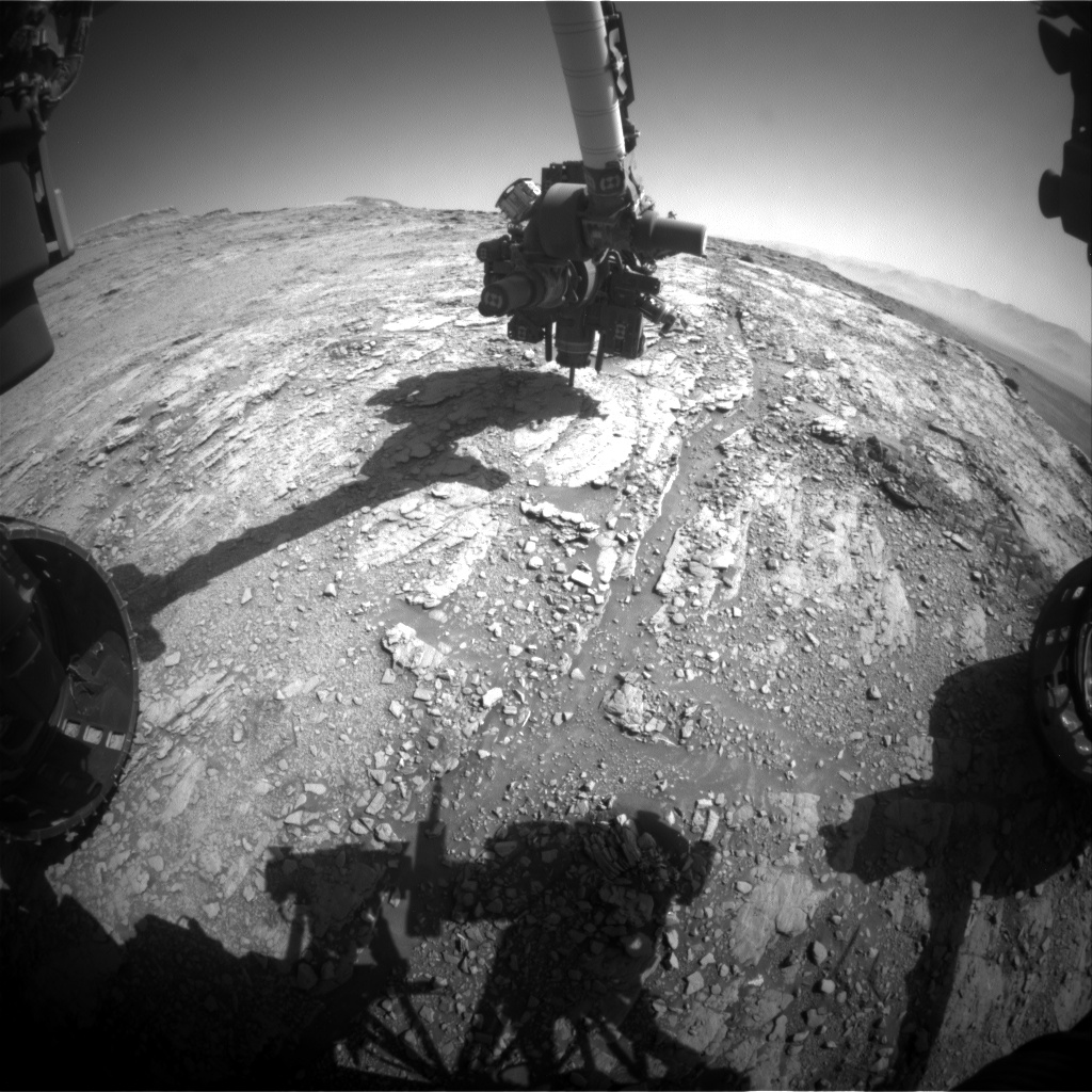 Nasa's Mars rover Curiosity acquired this image using its Front Hazard Avoidance Camera (Front Hazcam) on Sol 2525, at drive 3002, site number 76