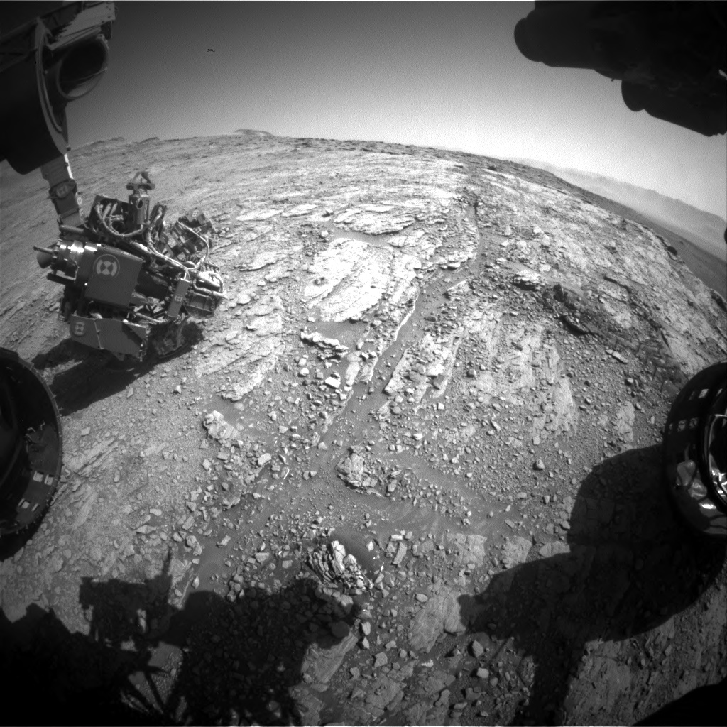 Nasa's Mars rover Curiosity acquired this image using its Front Hazard Avoidance Camera (Front Hazcam) on Sol 2525, at drive 3002, site number 76