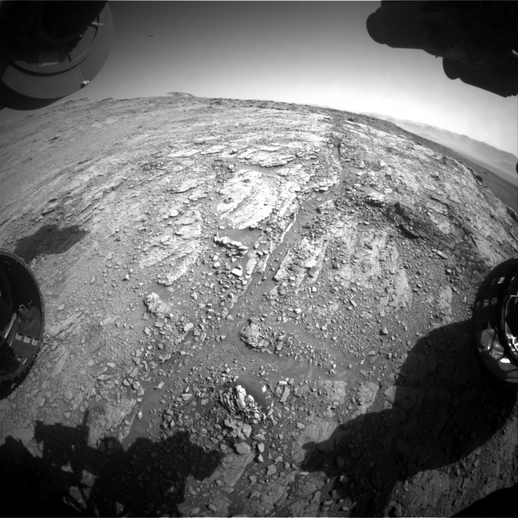 Nasa's Mars rover Curiosity acquired this image using its Front Hazard Avoidance Camera (Front Hazcam) on Sol 2552, at drive 3002, site number 76