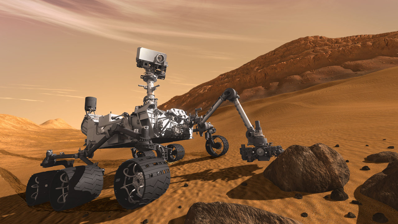 Artist's concept of NASA's Mars Science Laboratory mission, Curiosity rover.