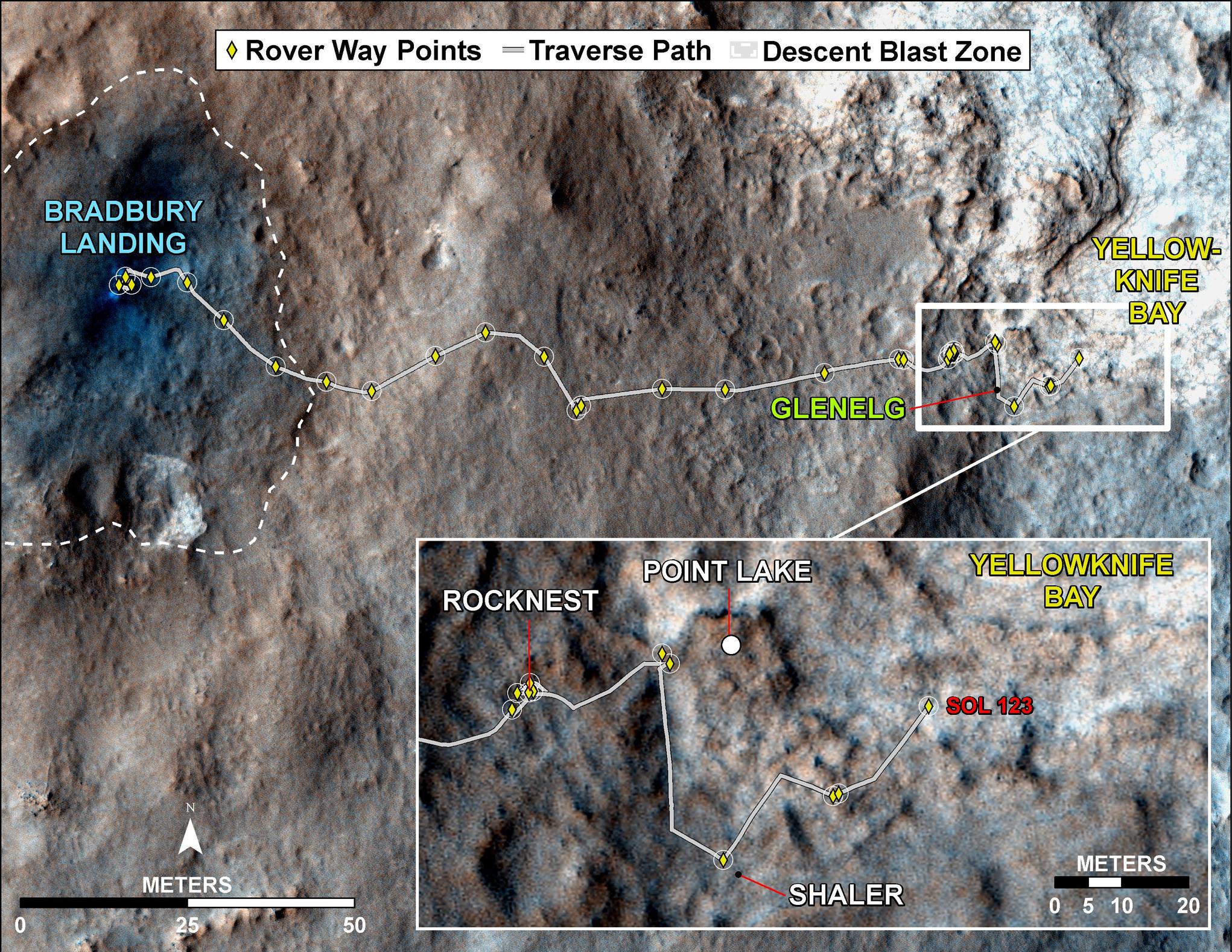 Curiosity Traverse Map, Sol 123