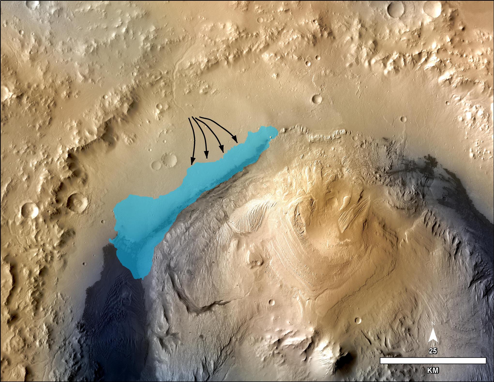 Possible Extent of Ancient Lake in Gale Crater, Mars