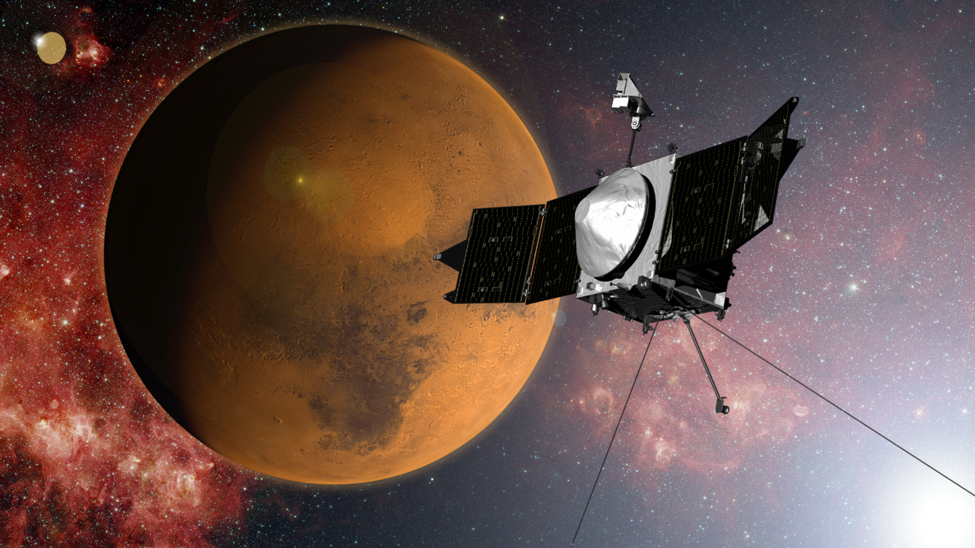 Artist's Concept of NASA's MAVEN Spacecraft Approaching Mars.  
