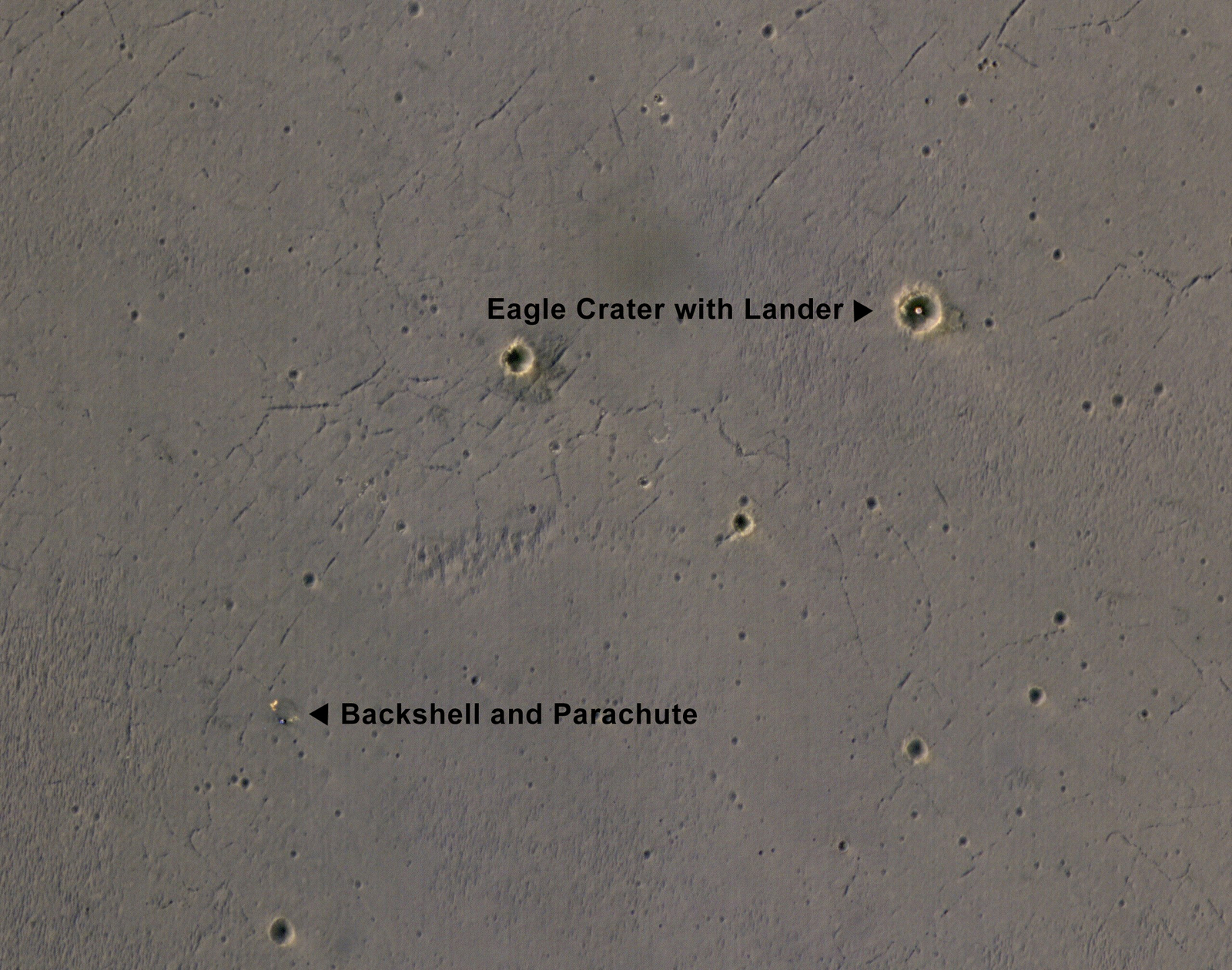 Rover's Landing Hardware at Eagle Crater, Mars (Annotated)