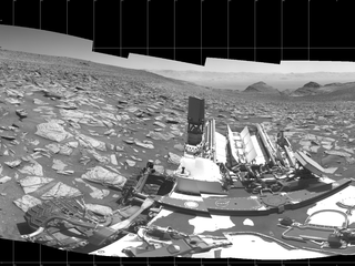 NASA’s Curiosity Mars rover captured this 360-degree panorama using its black-and-white navigation cameras, or Navcams, at a location where it collected a sample from a rock nicknamed “Sequoia.”