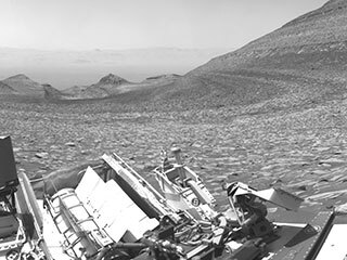 NASA’s Curiosity Mars rover captured this panorama – showing the area it climbed to reach Gediz Vallis channel – using its left black-and-white navigation camera on Feb. 1, 2024, the 4,084th Martian day, or sol, of the mission.